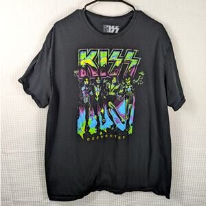 KISS Destroyer T-Shirt Men’s 2XL Black Neon Graphic Rock Band Tee Classic Album